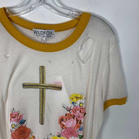 Wildfox M Confessional Johnny Ringer Tee Shirt Floral Roses Graphic Destroyed - Picture 7 of 11